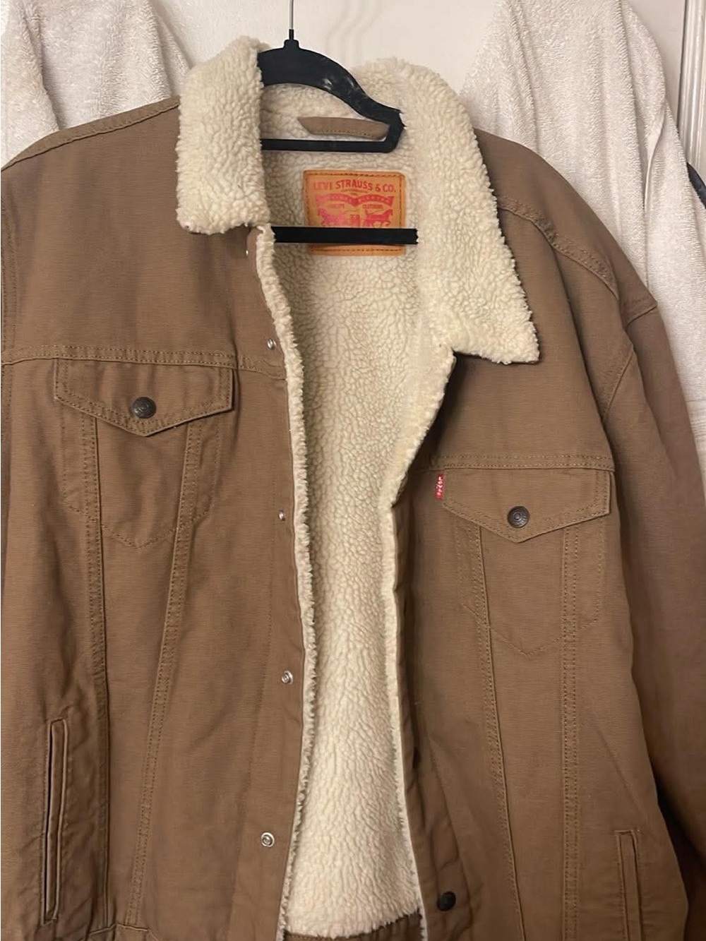 Levi's Khaki Canvas Sherpa Jacket with Cream Lining